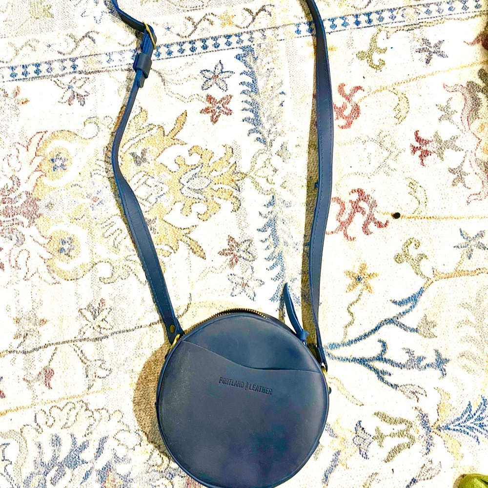 Round Cobalt Leather Crossbody Bag small